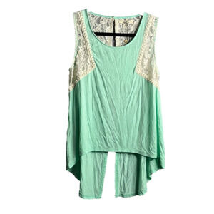 YA Los Angeles Mint Green With Lace Sleeveless Top Size Medium